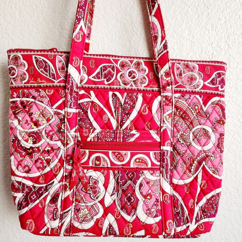 Vera Bradley Red Pink White Floral Print Double Strap Shoulder Bag Lightweight - Picture 5 of 6